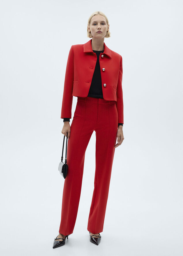MANGO Buttoned cropped jacket Red