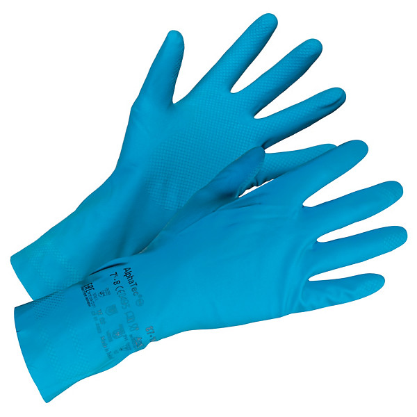 Gants de ménage Ansell Versatouch 87-195 bleus taille 9, lot de 12 paires