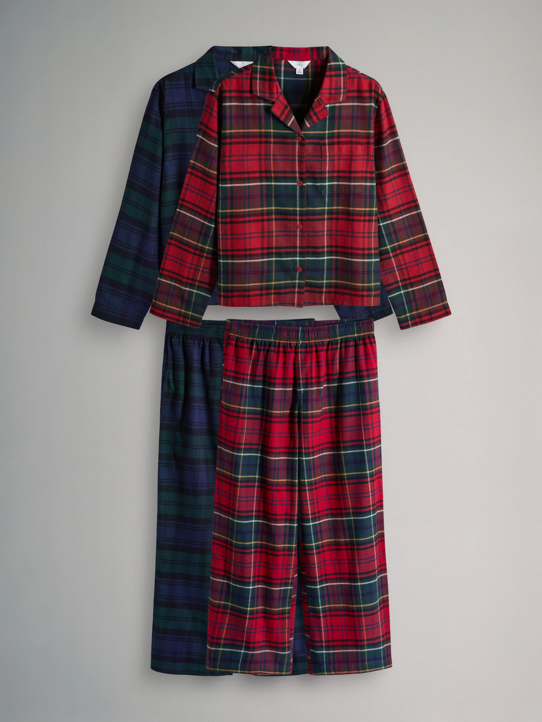 The Set 2 Pack Check Flannel Button Through Pyjamas