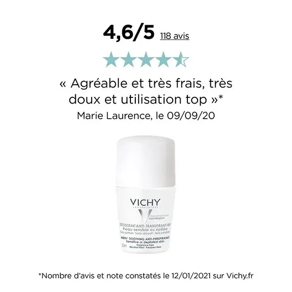 Desodorante antitranspirante roll-on Vichy para pele sensível, 50ml