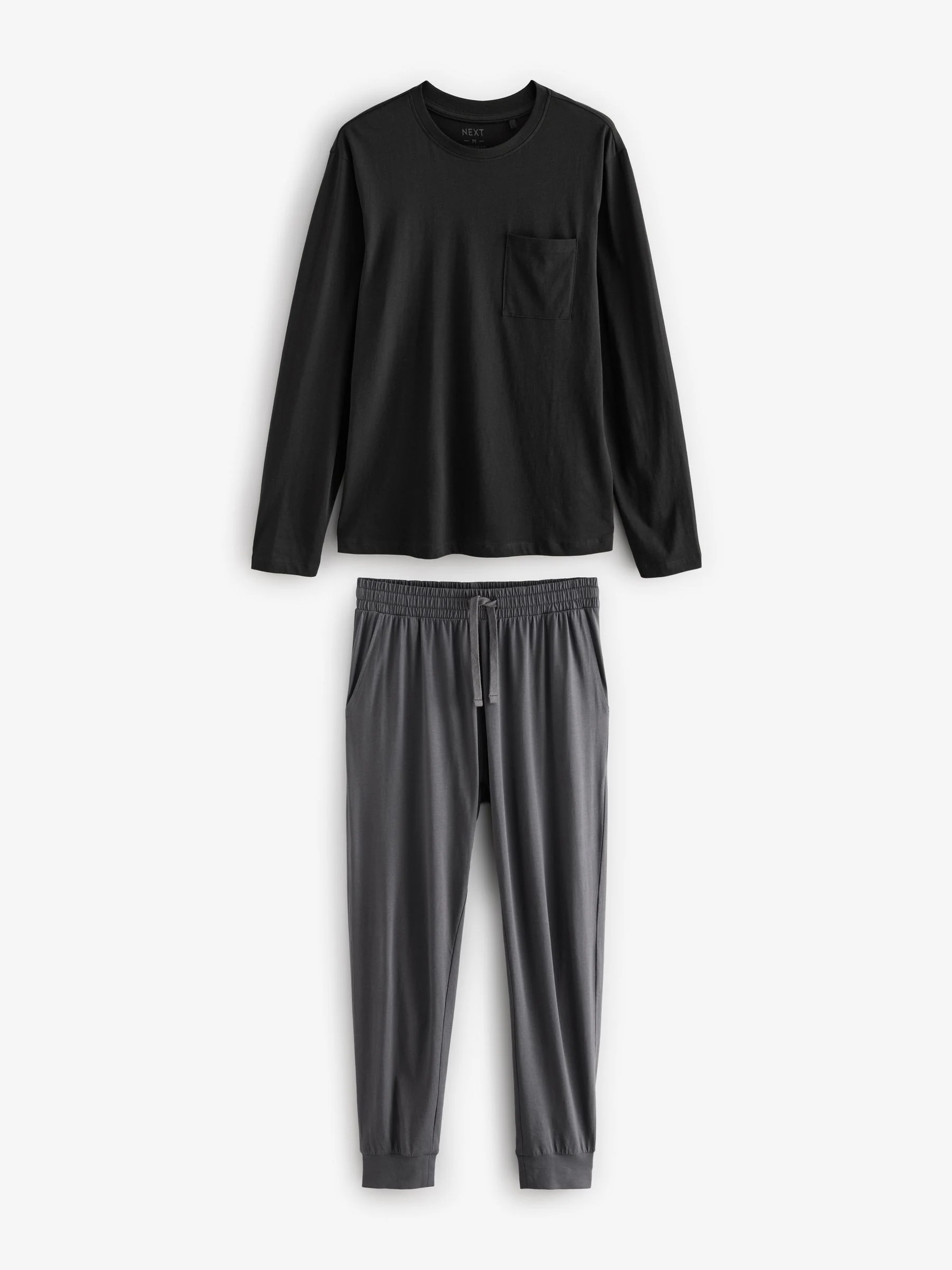 Zwart/grijs - Long Sleeve Cuffed 100% Cotton Pyjamas