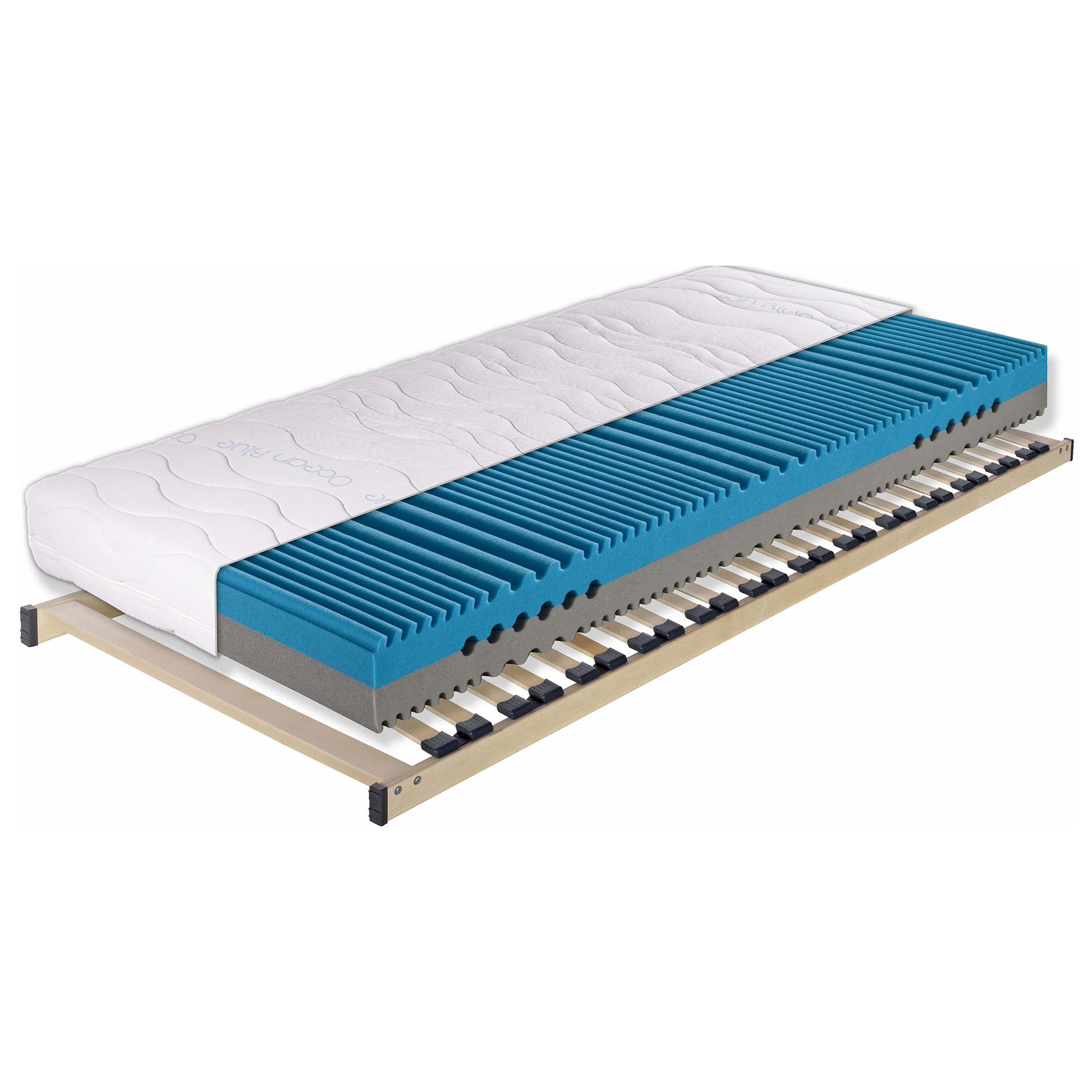 Matratzenset OCEAN BLUE - weich/mittel - mit Rahmen - 90x200 cm
