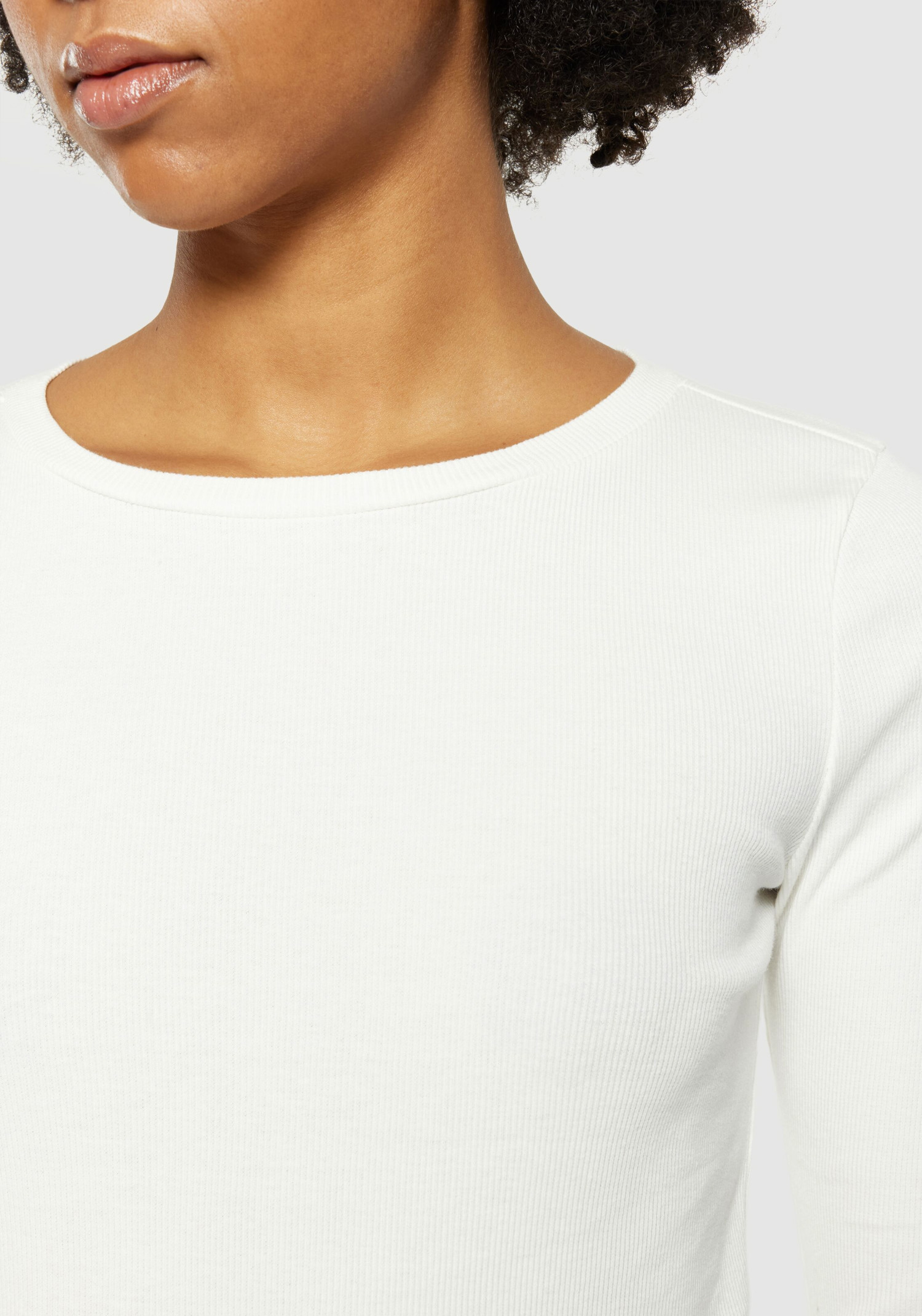 Knowledge Cotton Apparel Rib Longsleeve Scoop Neck Star White