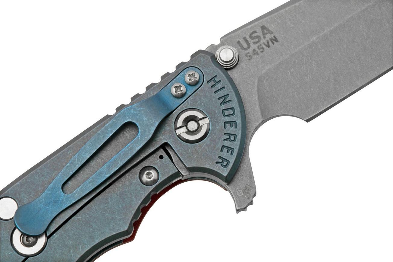 Rick Hinderer XM-24 4.0, S45VN, Spanto Battle Blue, Red G10, zakmes