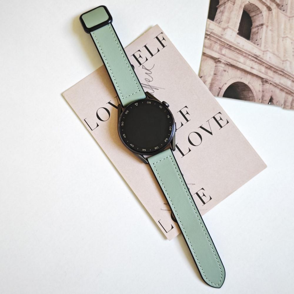 Samsung Galaxy Watch 3 (45mm) Silikon Armband mit Kunstlederschicht   Magnet-Verschluss - Hellgrün