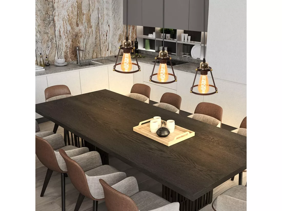 NETTLIFE Suspension E27 noir Diam.15cm vintage métal pour salle à manger cuisine salon restaurant 150cm