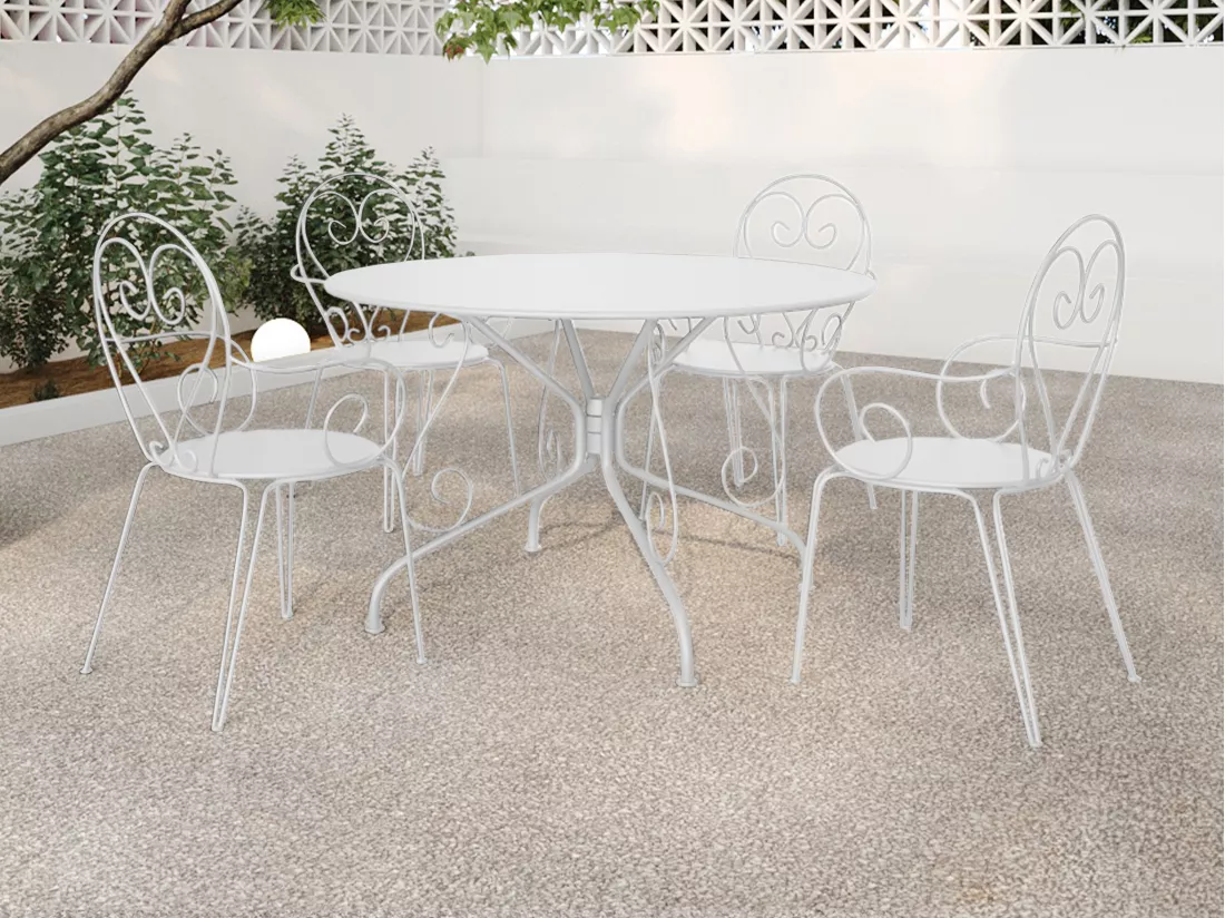 Lot de 4 fauteuils de jardin empilables en métal façon fer forgé - Blanc - GUERMANTES de MYLIA