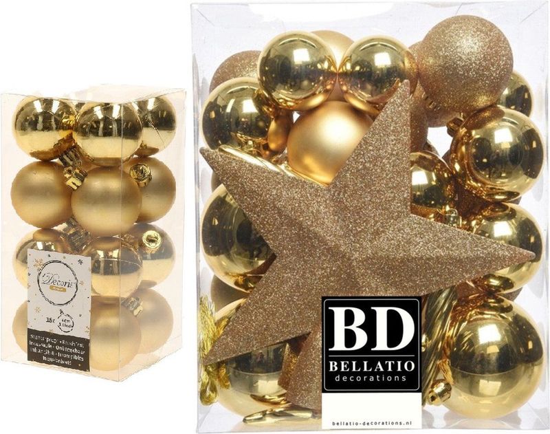 Decoris - Kerstballen Set - Goud - Kunststof - 34-dlg