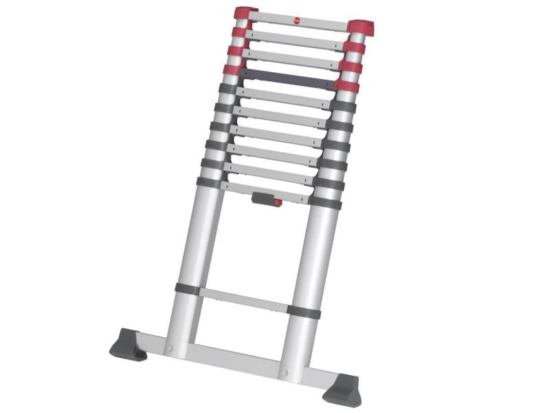 Hailo Teleskop-Anlegeleiter T80 Flexline 320 11 Stufen Aluminium Sicherheits-Teleskopleiter mit Quertraverse