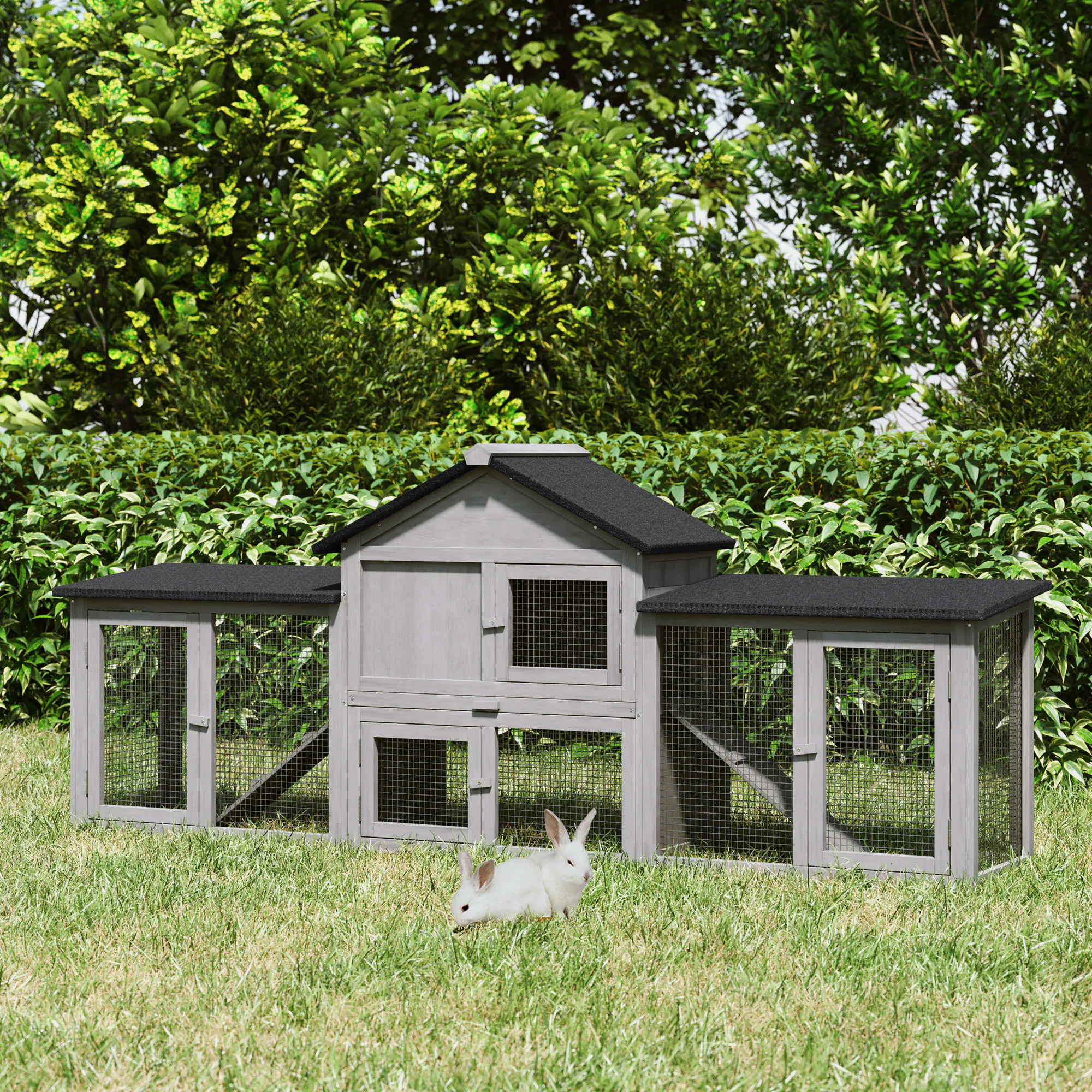 PawHut Kaninchenstall mit Auslaufbereich natur 210 x 45,5x 84,5cm