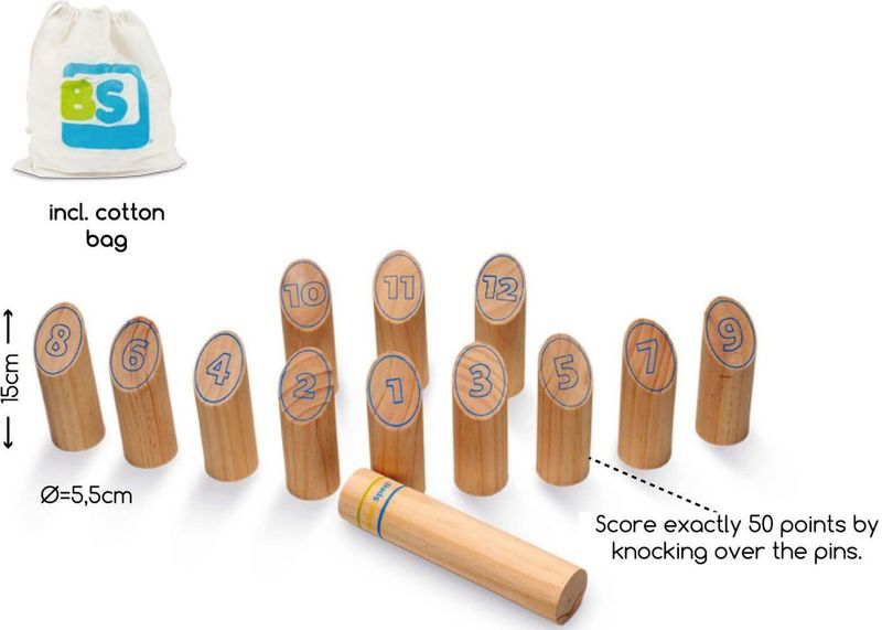 BS Toys - Fins Werpspel - Kubb Spel - Buitenspeelgoed - 12 Houten Paaltjes