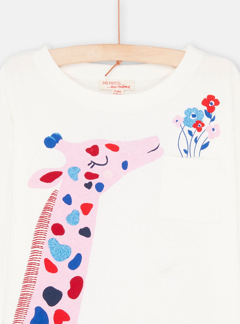 T-shirt écru à motif girafe fille