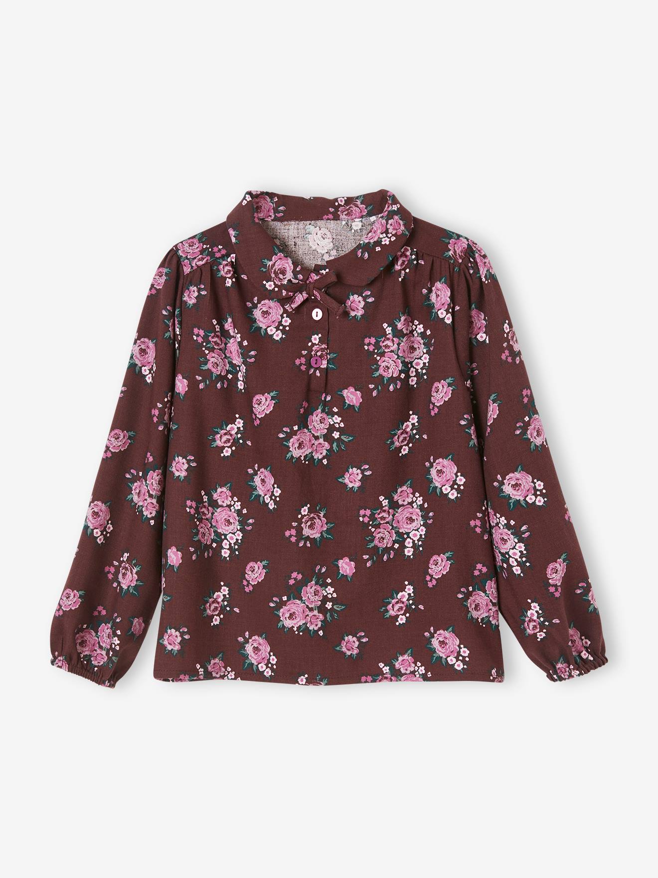 Blusa com estampa floral para meninas, estampa marrom escura.