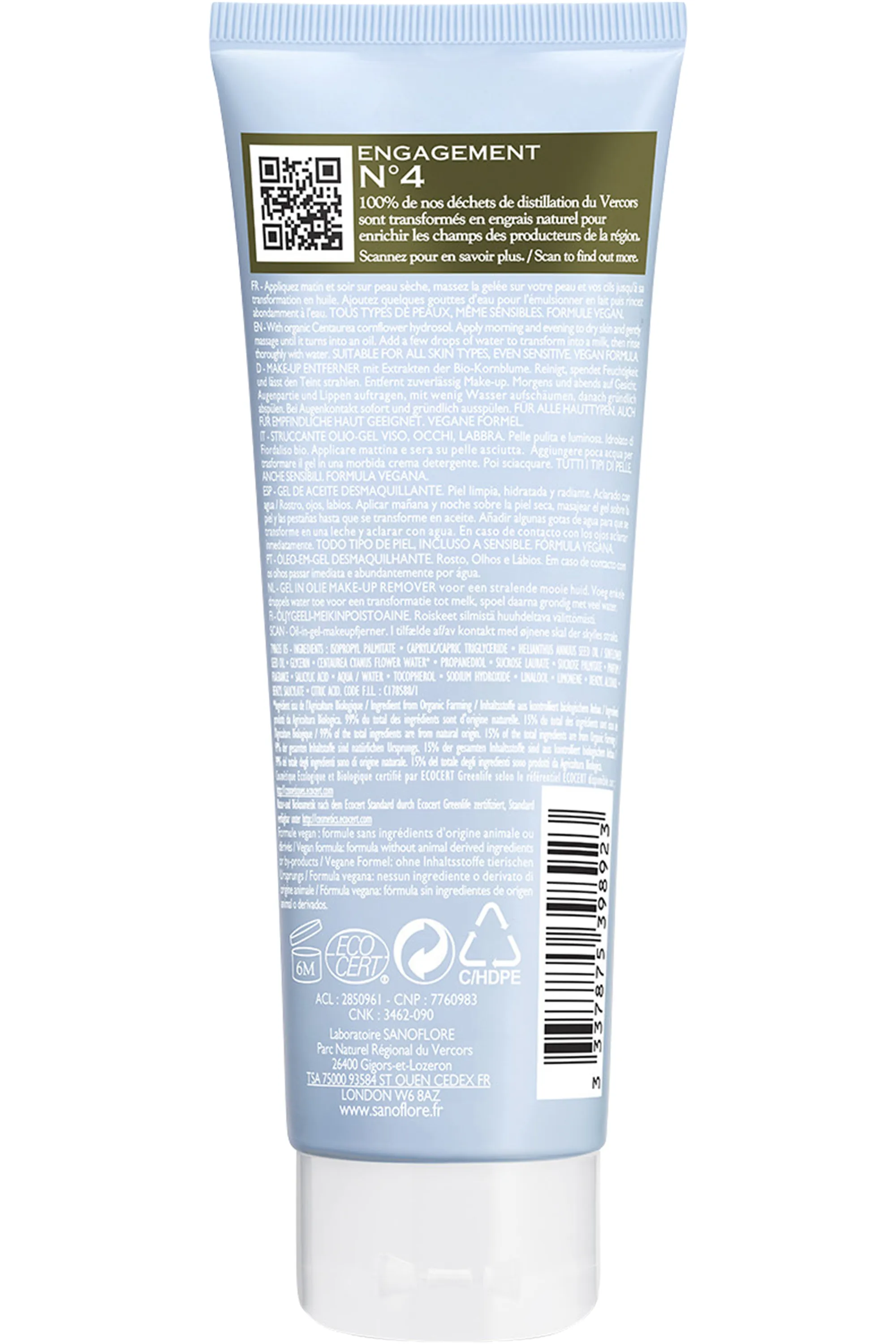 Sanoflore Gelée nettoyante démaquillante Aciana Botanica-125 ml