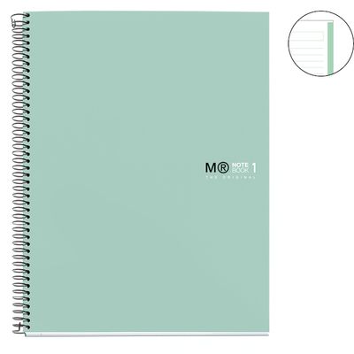THE ORIGINAL NOTEBOOK, couverture rigide, A4, lignes horizontales, 80 feuilles de 1 couleur, Miquelrius, AQUA.