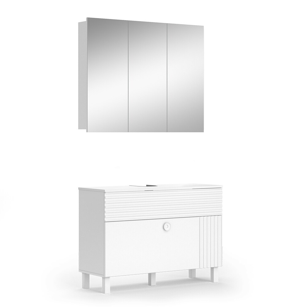 Vicco Badmöbel-Set Sola Weiß matt, moderne Serie, Badezimmer, dekorative Front Waschtischunterschrank Spiegelschrank