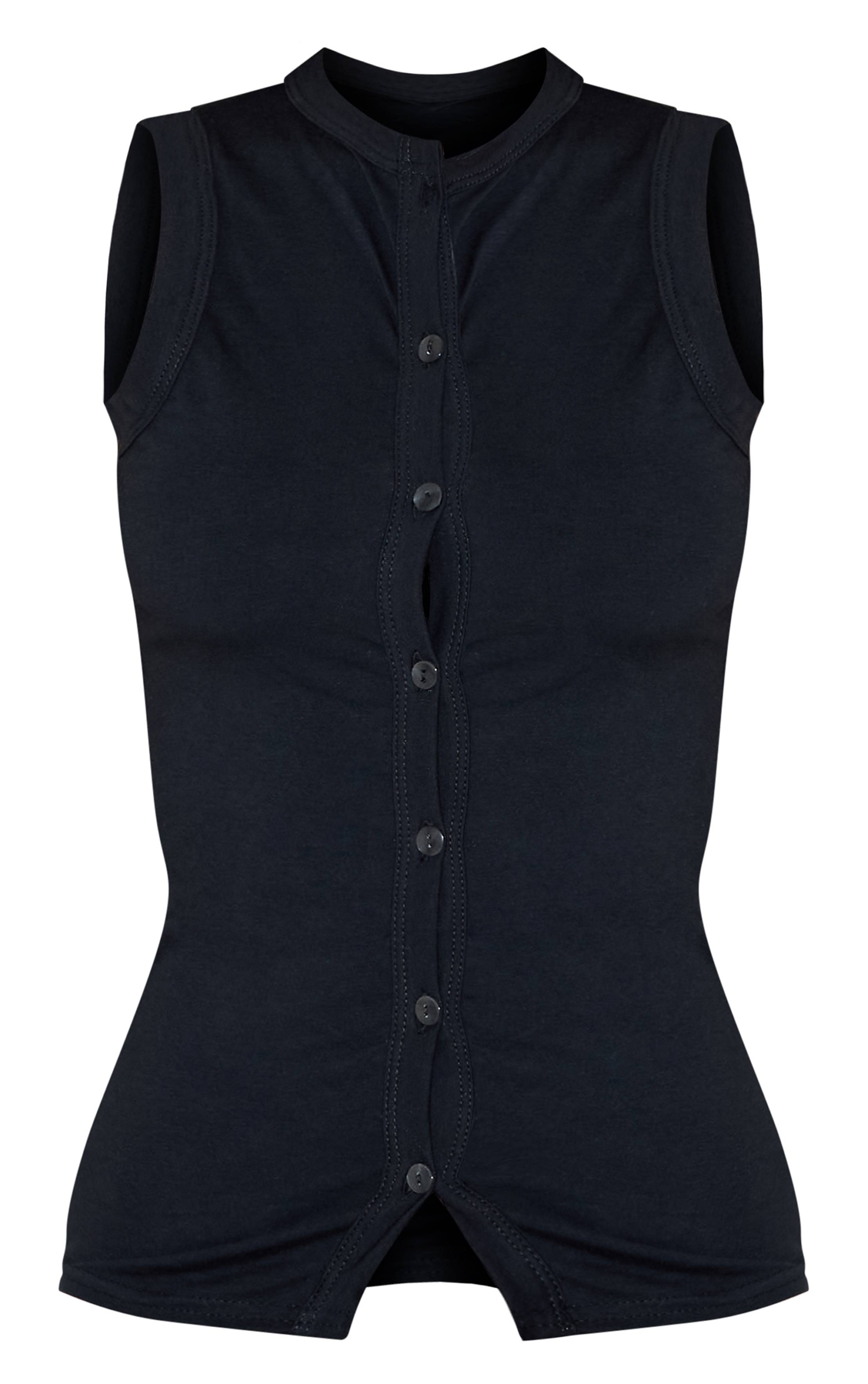 Noir Haut Asymétrique Boutonné En Coton