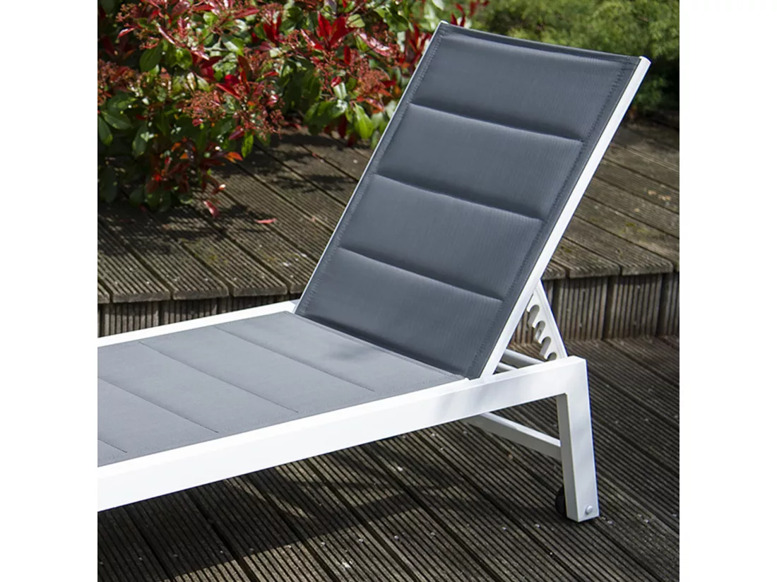 Bain de soleil BARBADOS en textilène gris - aluminium blanc - HAPPY GARDEN