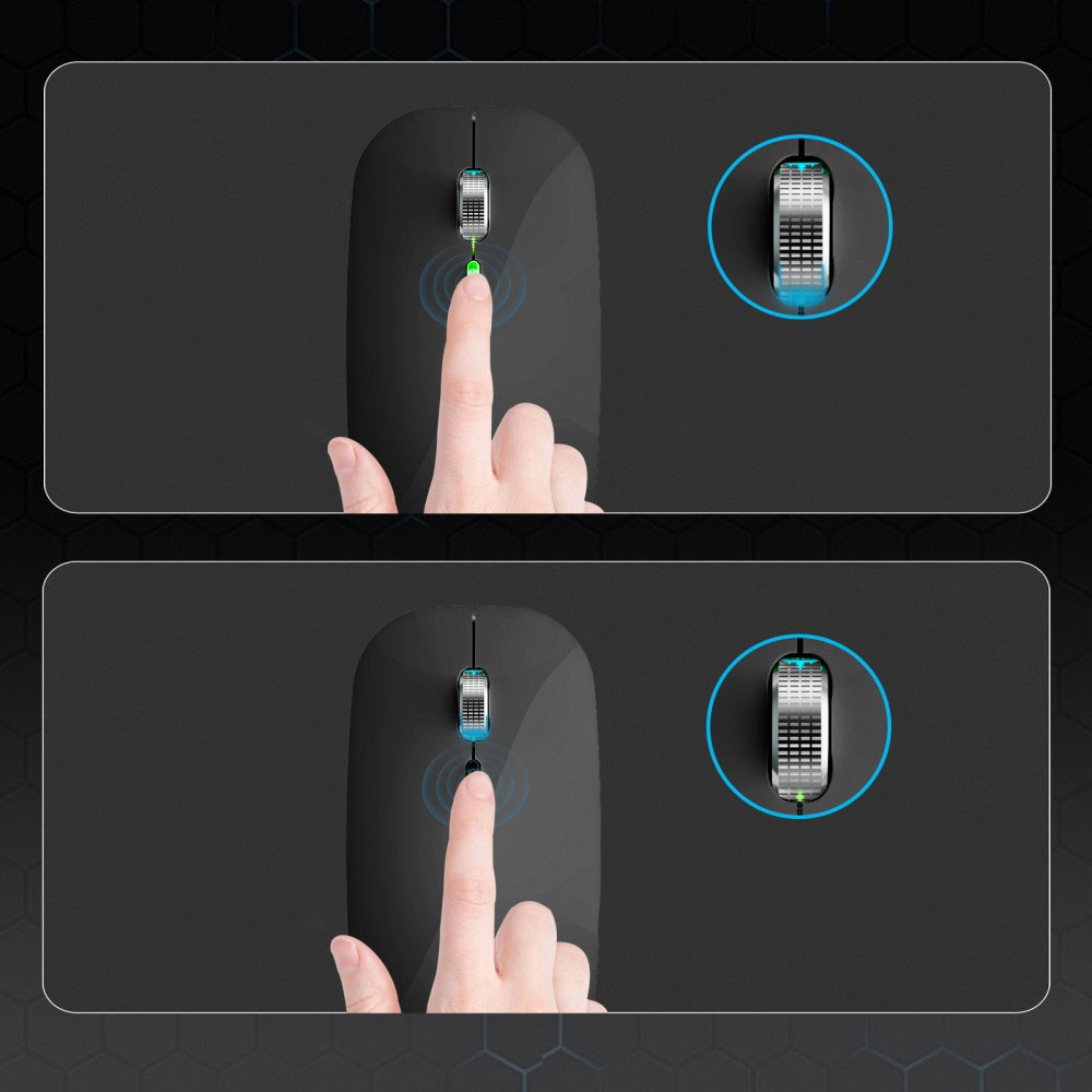 2.4GHz Optische Wireless Bluetooth   Funk Maus 1600 DPI mit RGB LED Beleuchtung und 450mAh Akku (Silent Click) - Schwarz
