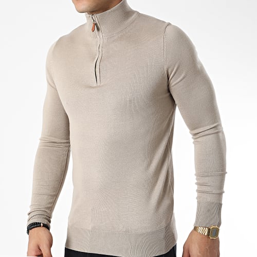 Pull Col Zippé J666 Beige