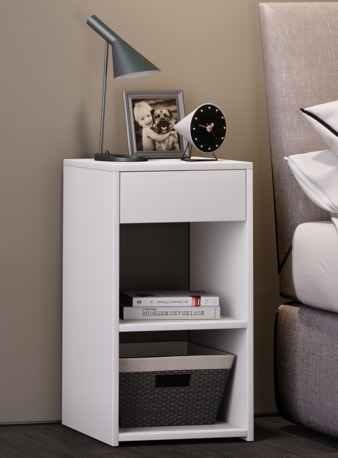 Beistelltisch Sledo Maxi - weiß - Schublade - 35 cm breit