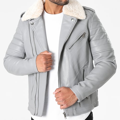 Veste Zippée Col Mouton Gris
