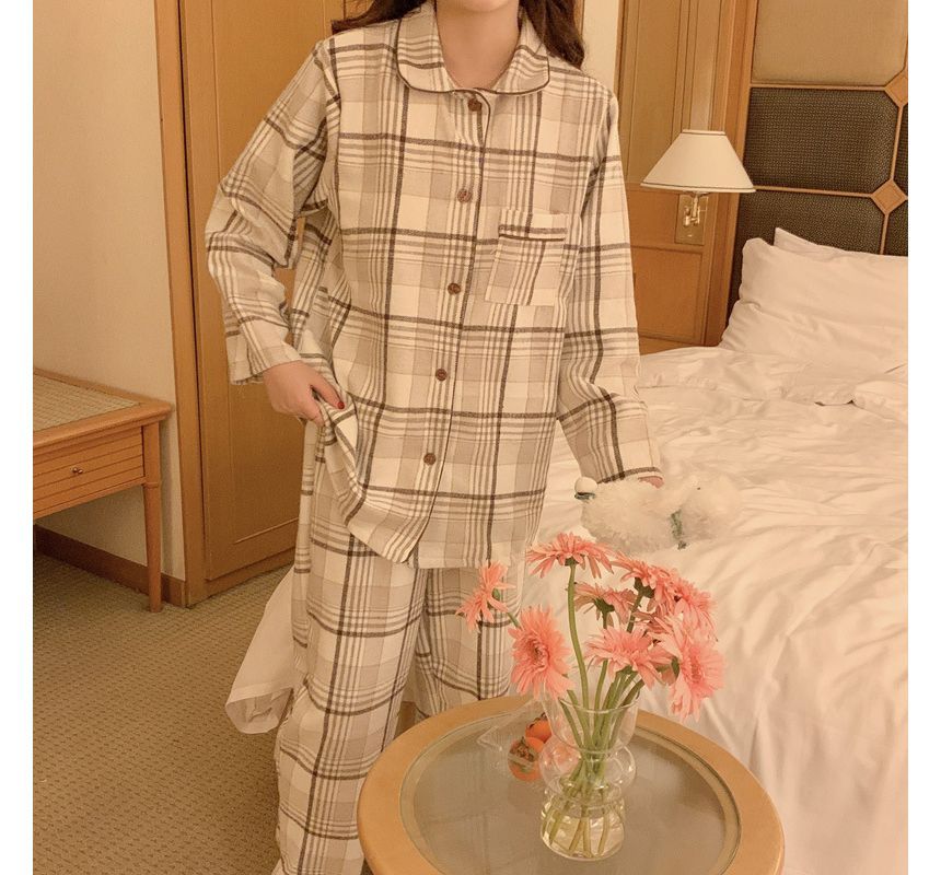 Sadelle - Bijpassende pyjamaset voor koppels: geruit overhemd + broek