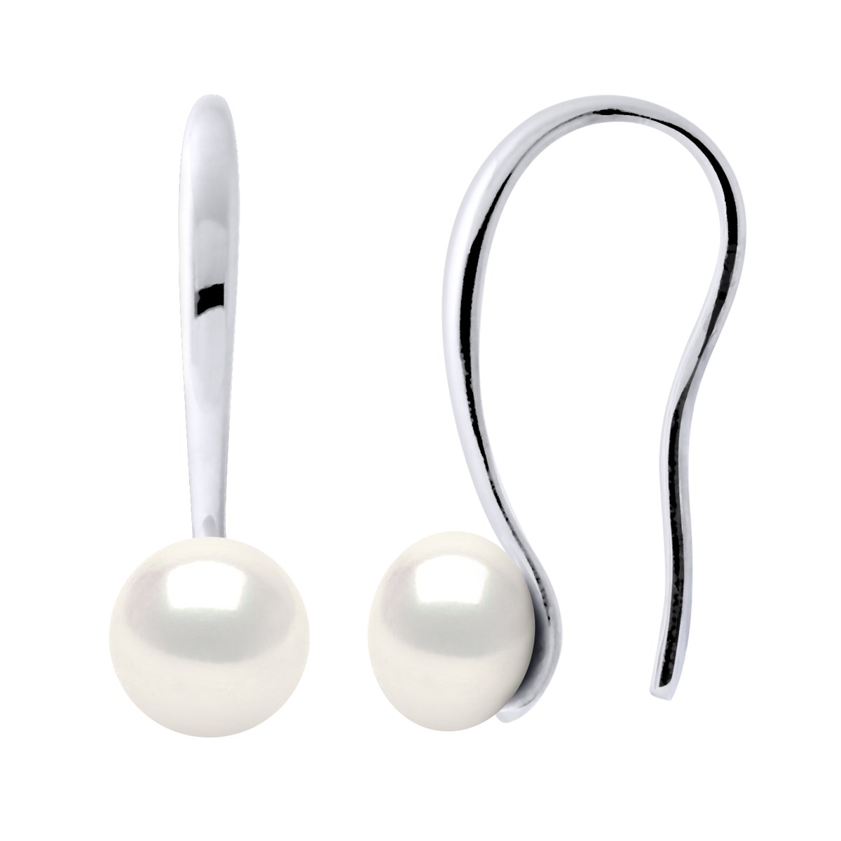 Crochets d'Oreilles Perles d'Eau Douce Blanches Boutons 7-8 mm Argent 925
