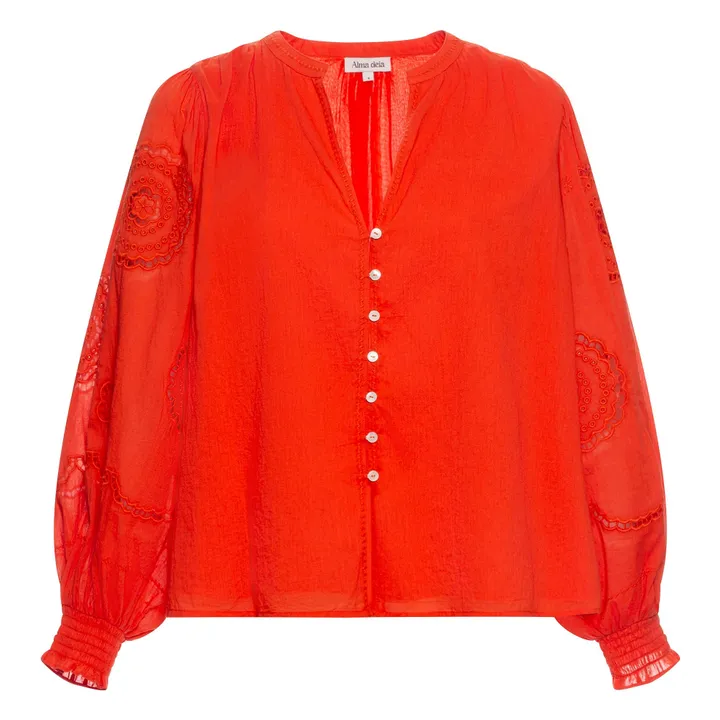 Alma Deia Blouse Brodée en Coton Bio | Corail