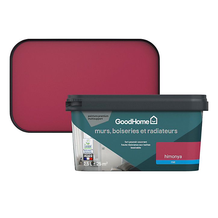 Peinture intérieure couleur murs, boiseries et radiateurs GoodHome mat himonya rose 2.5L