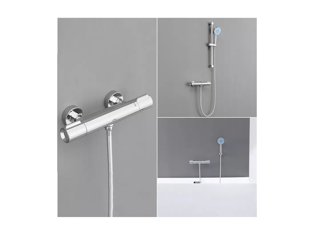 Mitigeur Thermostatique Douche Chromé,,Murale Robinet Thermostatique Douche avec Bouton Sécurisé à 38°C Anti-brûlure ,Mitigeur Douche Laiton