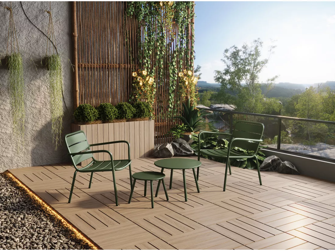 Fauteuil bas de jardin empilable en métal - Kaki - MIRMANDE de MYLIA