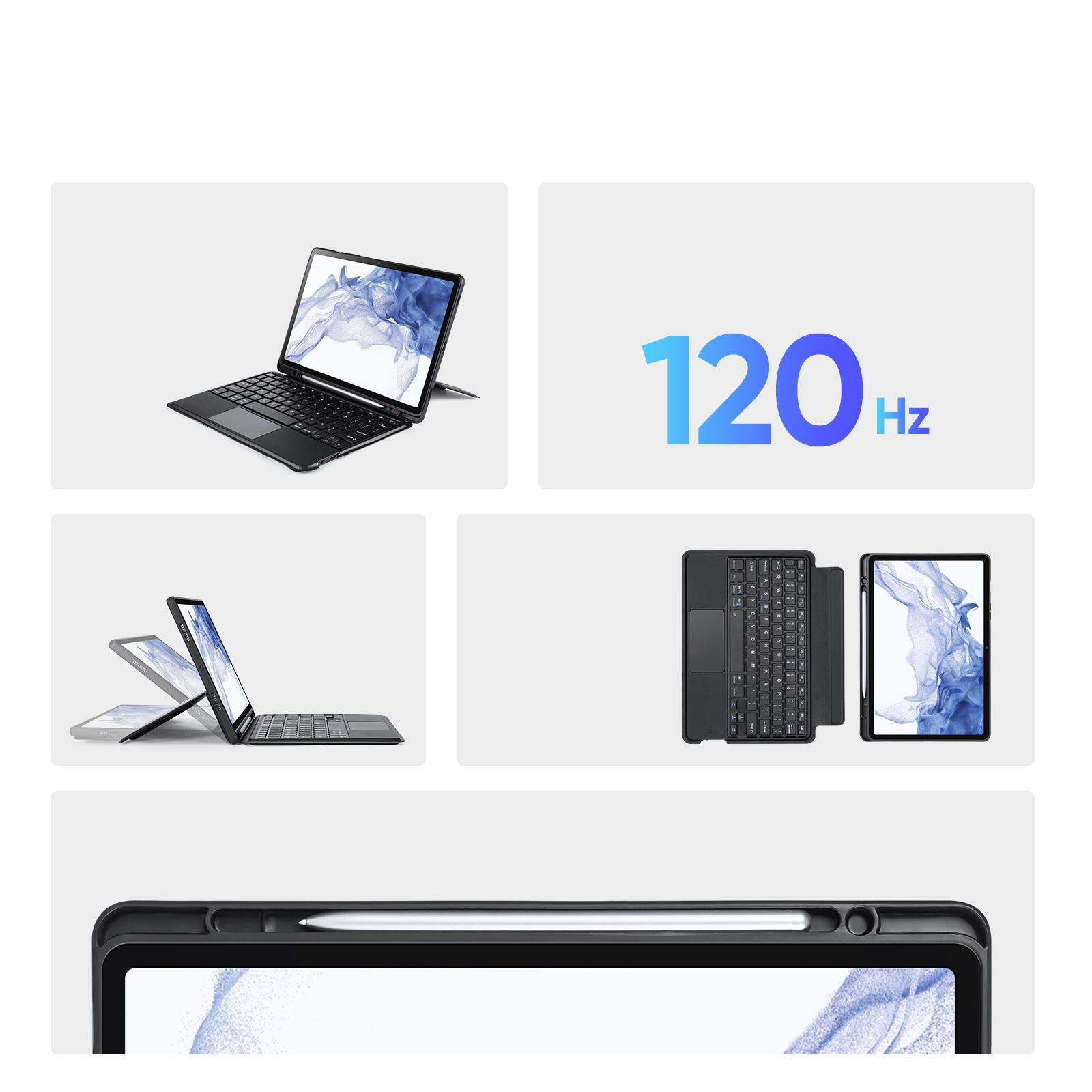 2in1 Samsung Galaxy Tab S8 / S7 Leder Tasche Magnetische Bluetooth Tastatur   S-Pen Halterung (QWERTY) - Schwarz