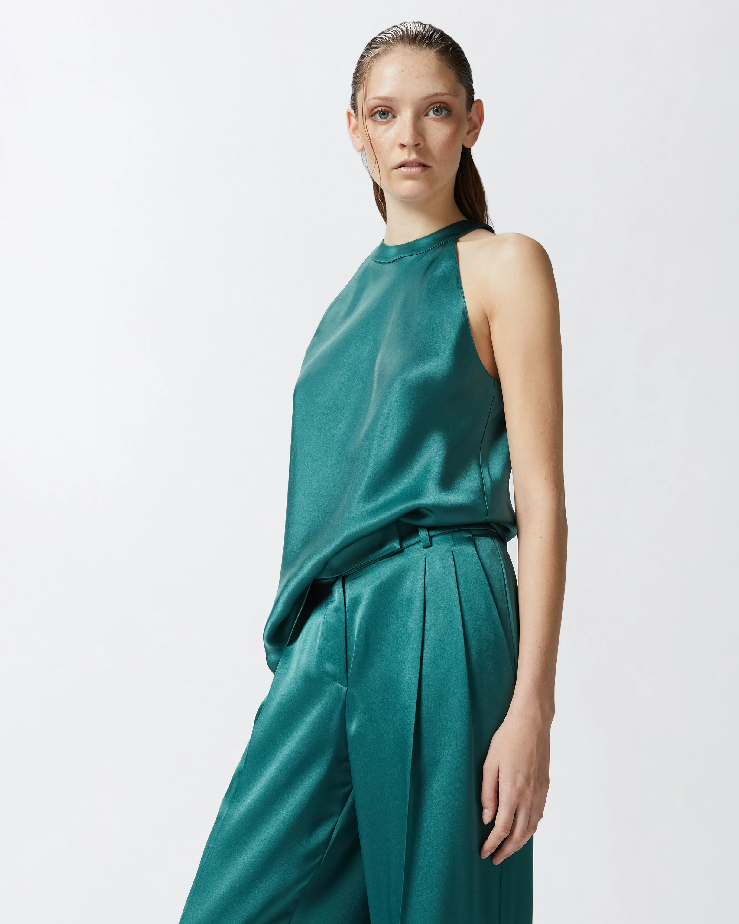 Top avec nœud et crêpe georgette | Vert