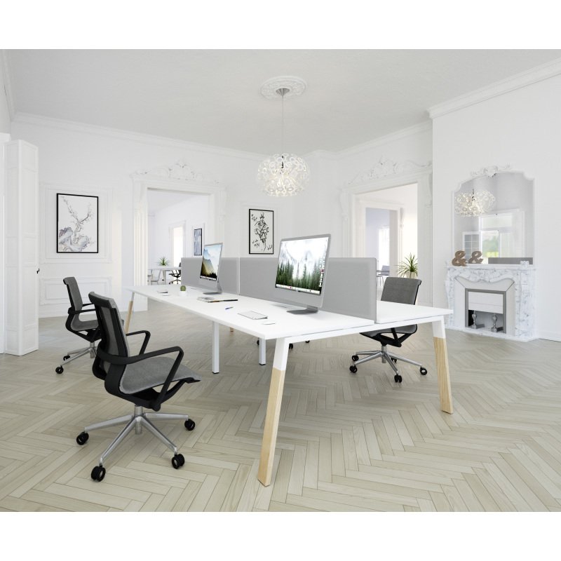 Pôle de 4 bureaux ECLA pieds métal et bois profondeur 166 cm