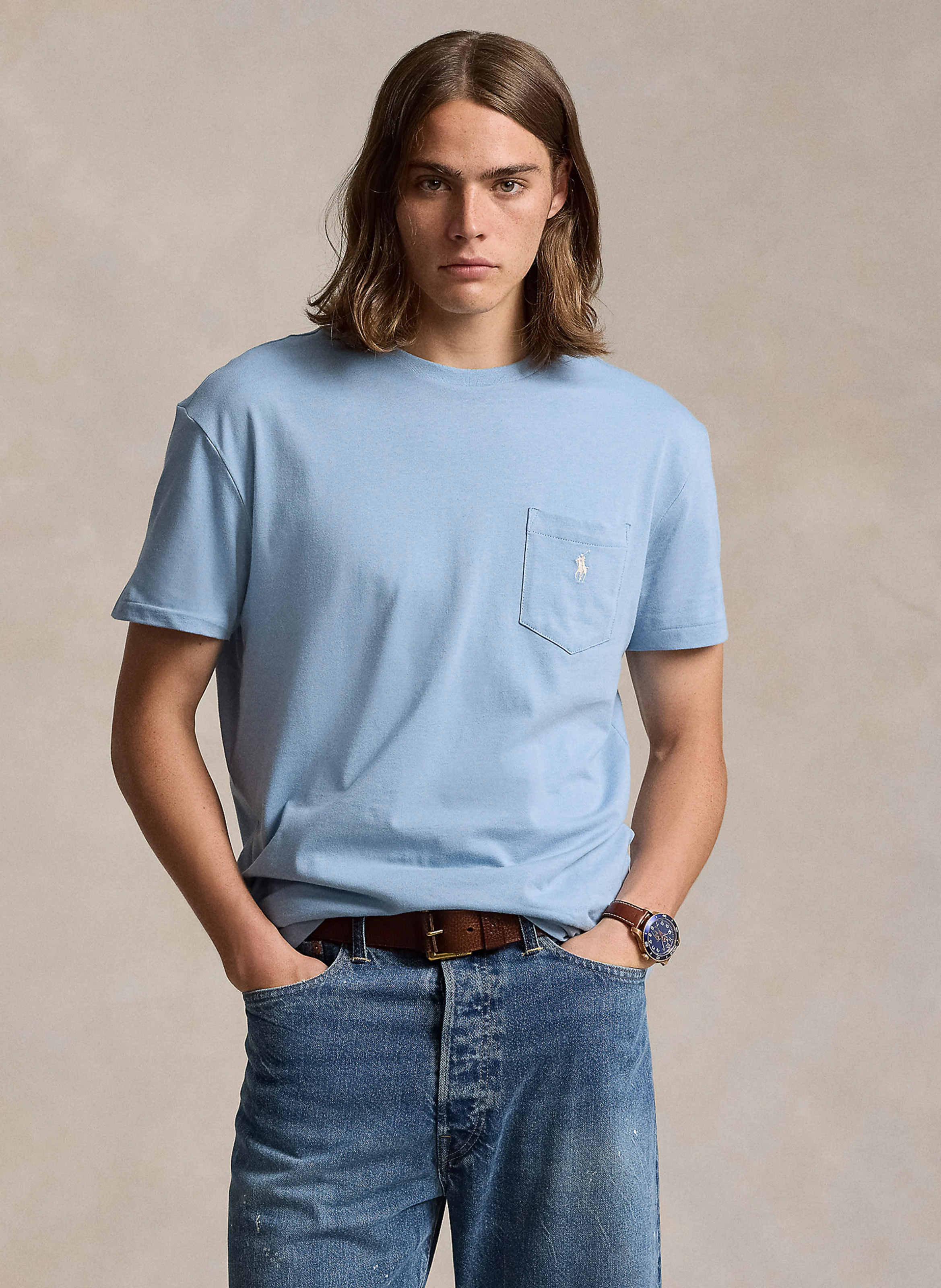 Tee-shirt col rond classic-fit en coton | Bleu