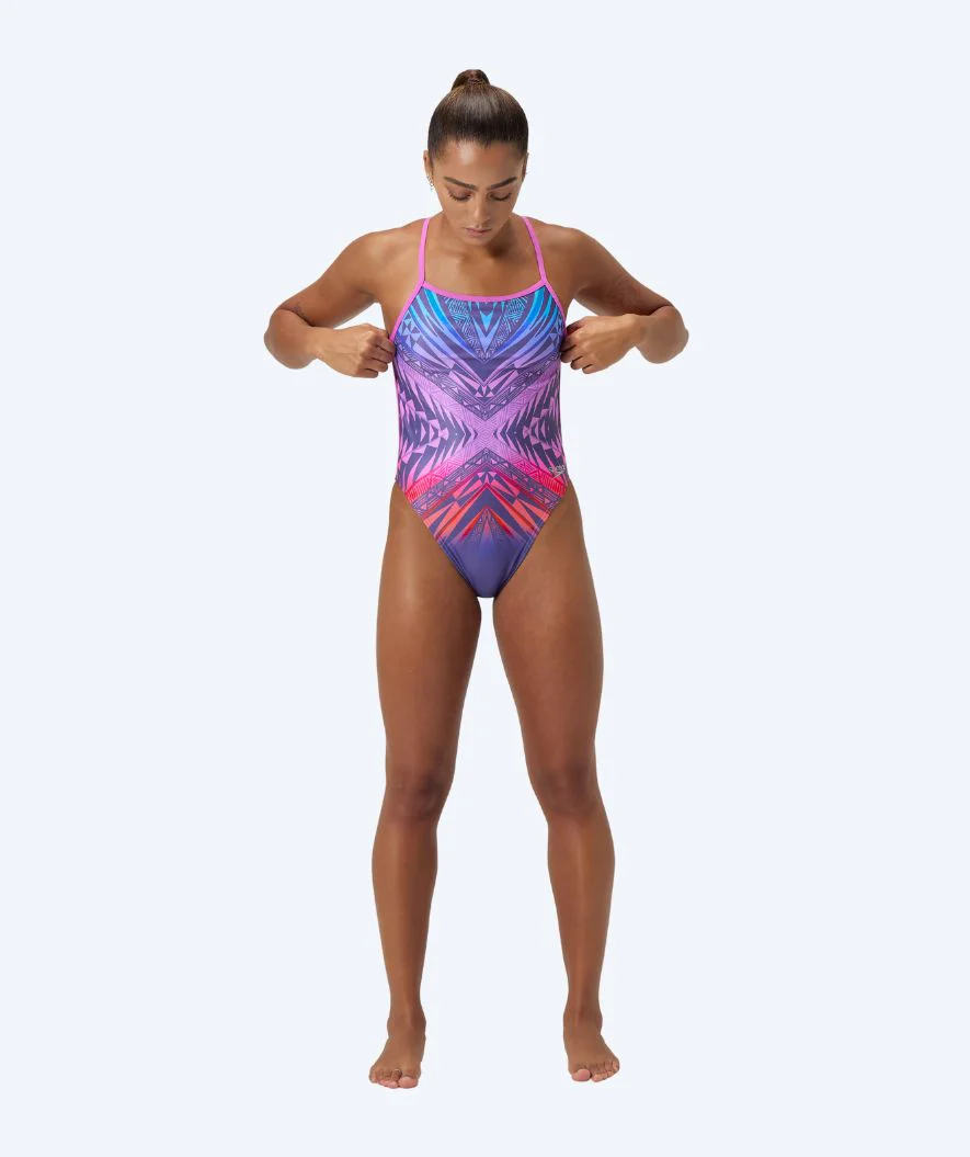 Speedo badedragt til damer - Placement Digital V-Back - Lilla/rød