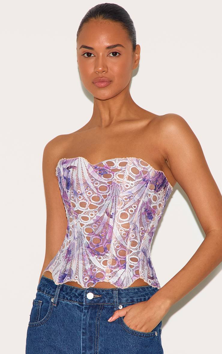 Violet Corset En Dentelle Florale Transparente Texturée