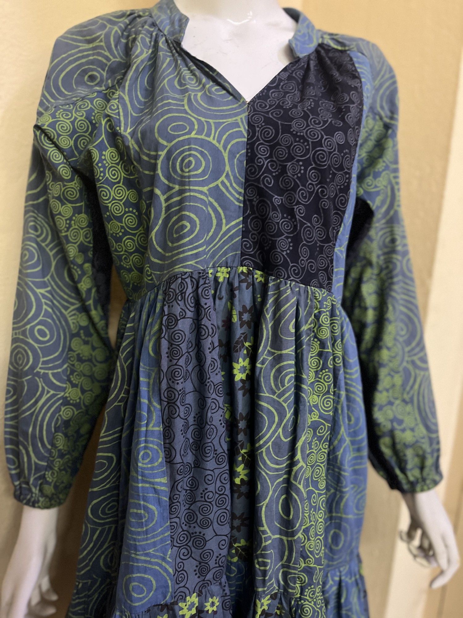 Blusenkleid, Patchwork, blau, grün günstig bestellen
