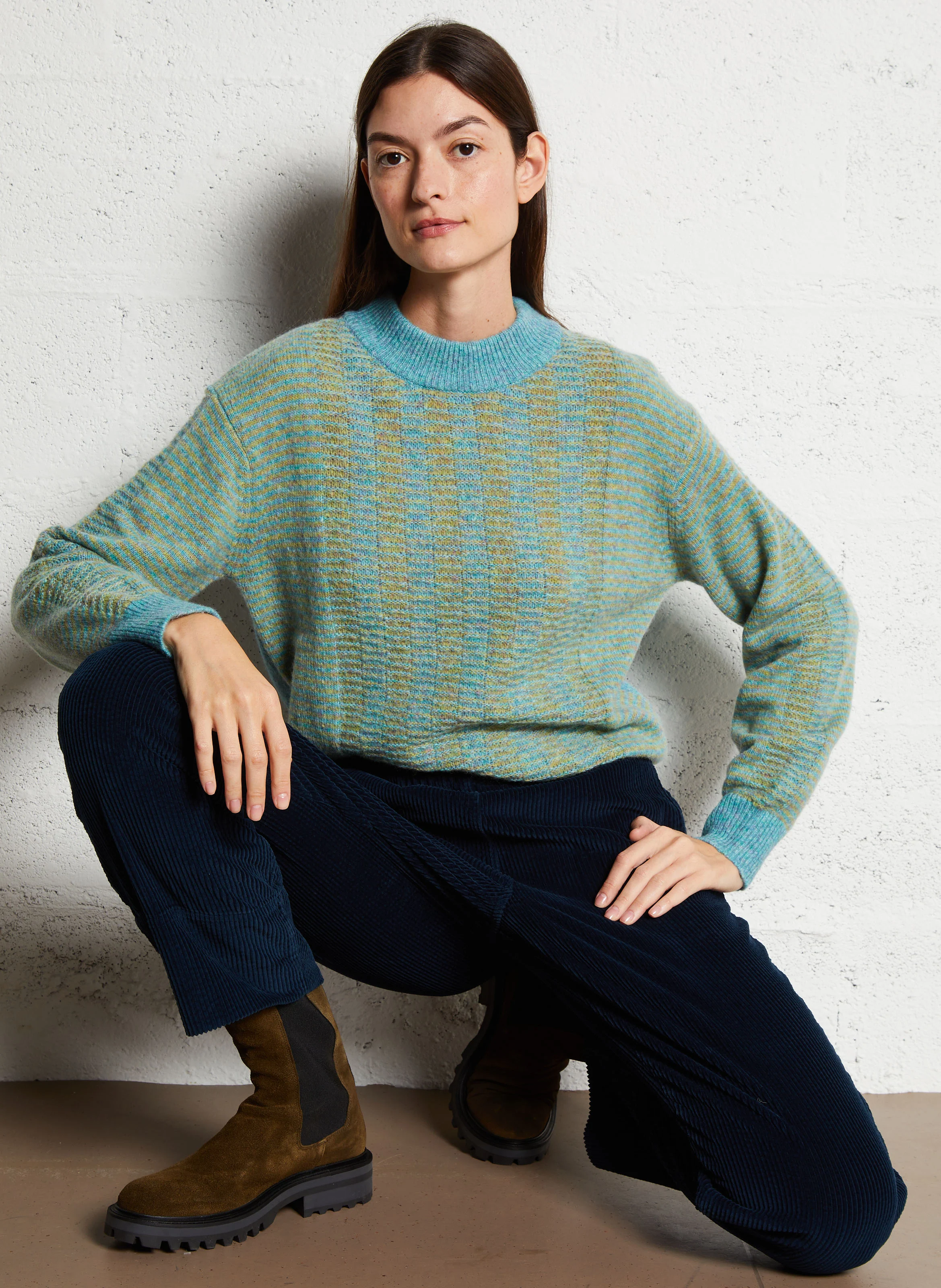 GERMAIN - Pull droit imprimé| Bleu