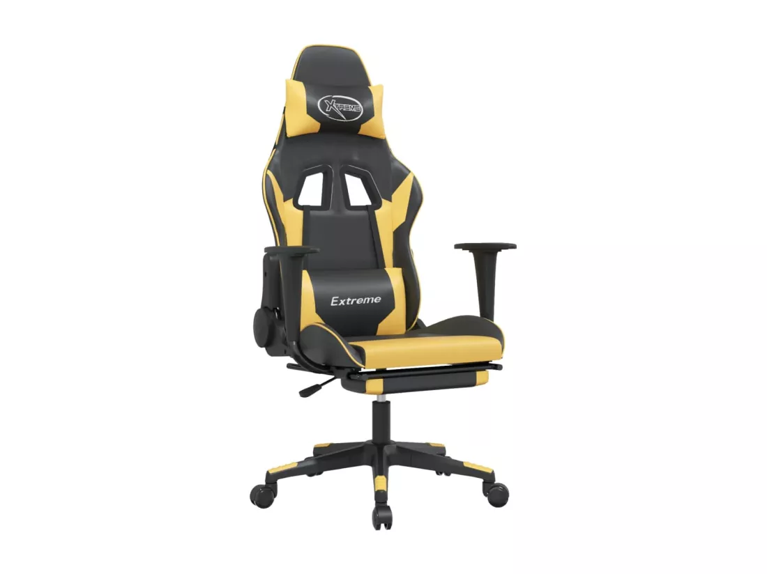 Chaise de jeu avec repose-pied Noir et doré Similicuir