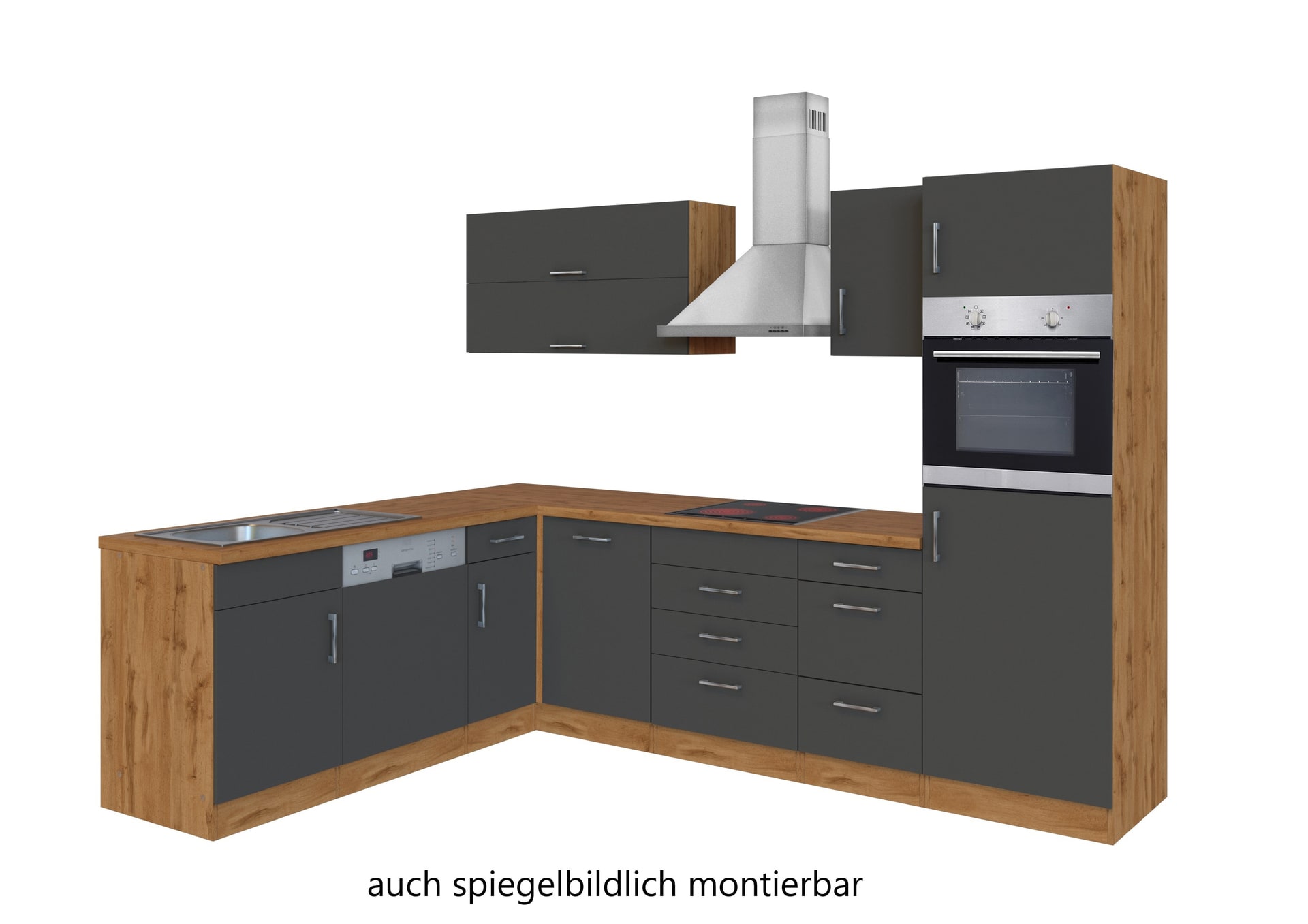 Winkelzeile Odense Anthrazit/Wotan-Eiche Dekor 210/270x200x60cm