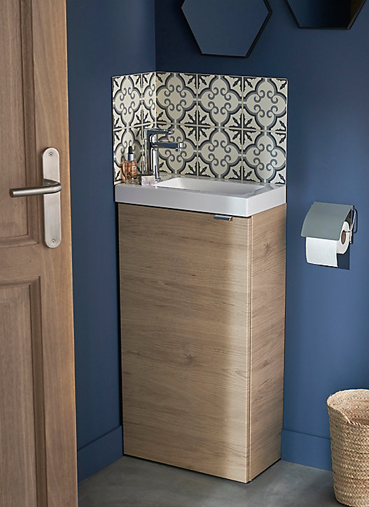 Meuble lave mains à poser GoodHome Imandra bois chêne L.44 x H.79 cm