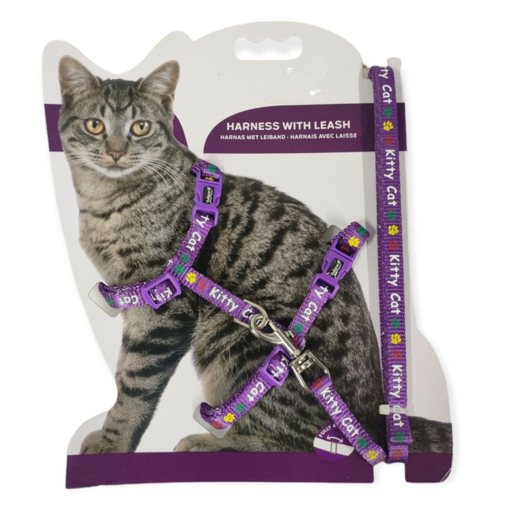 Harnais avec laisse 1.20m, kitty, mauve, pour chaton.