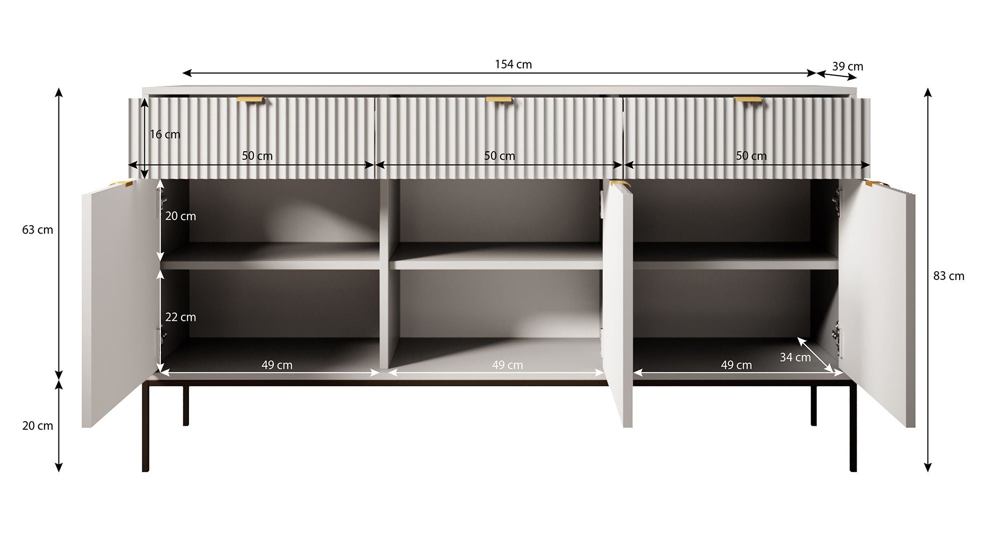 Meubella - Dressoir Navil - Beige - 154 cm