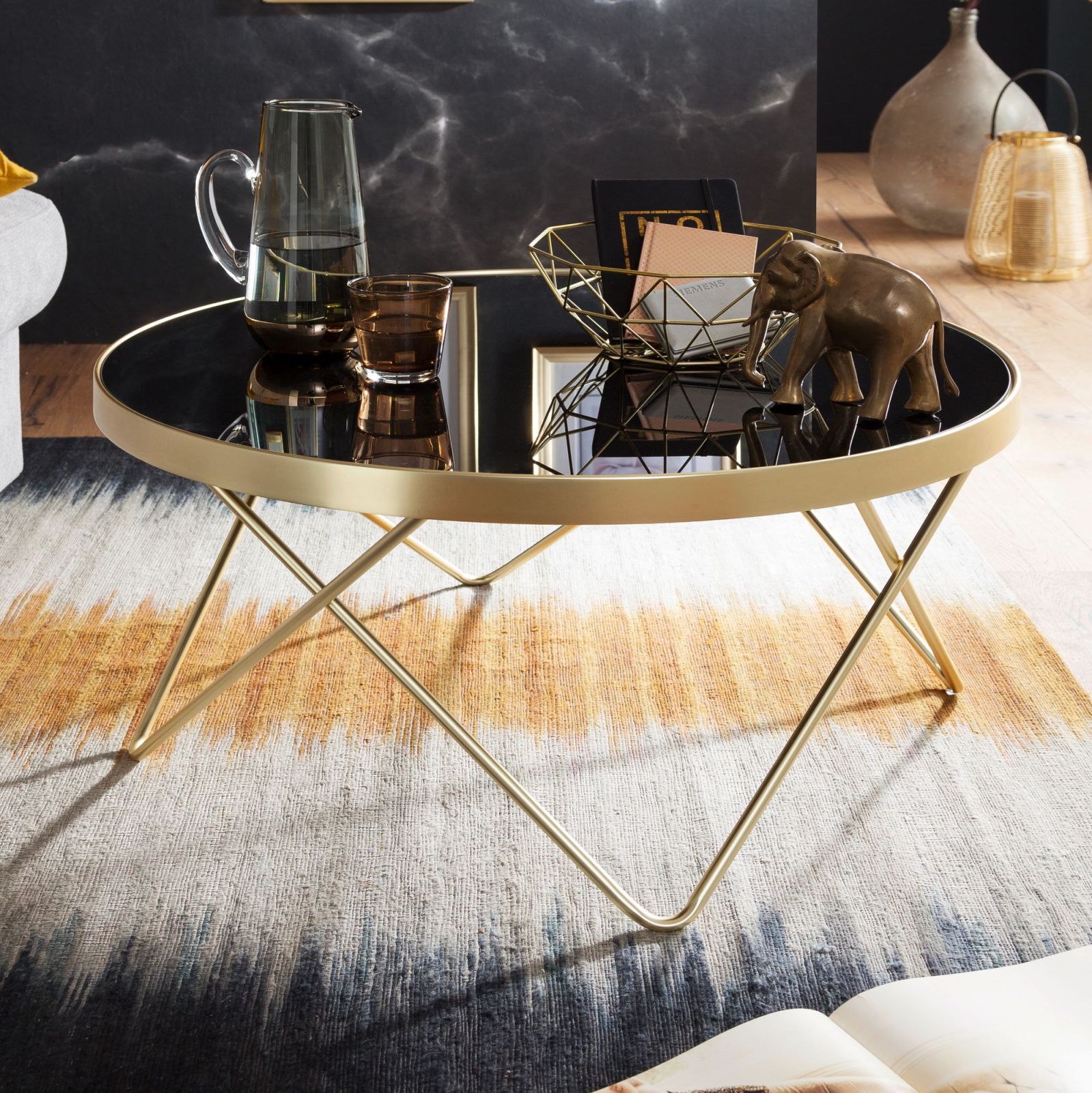 Couchtisch - gold-schwarz - rund