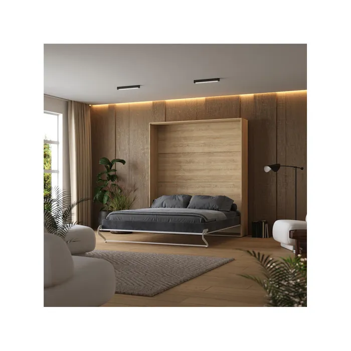 Lit Escamotable 160x200cm Vertikal M1 Lit Mural Chene Kaiserberg blanc Brillant Lit