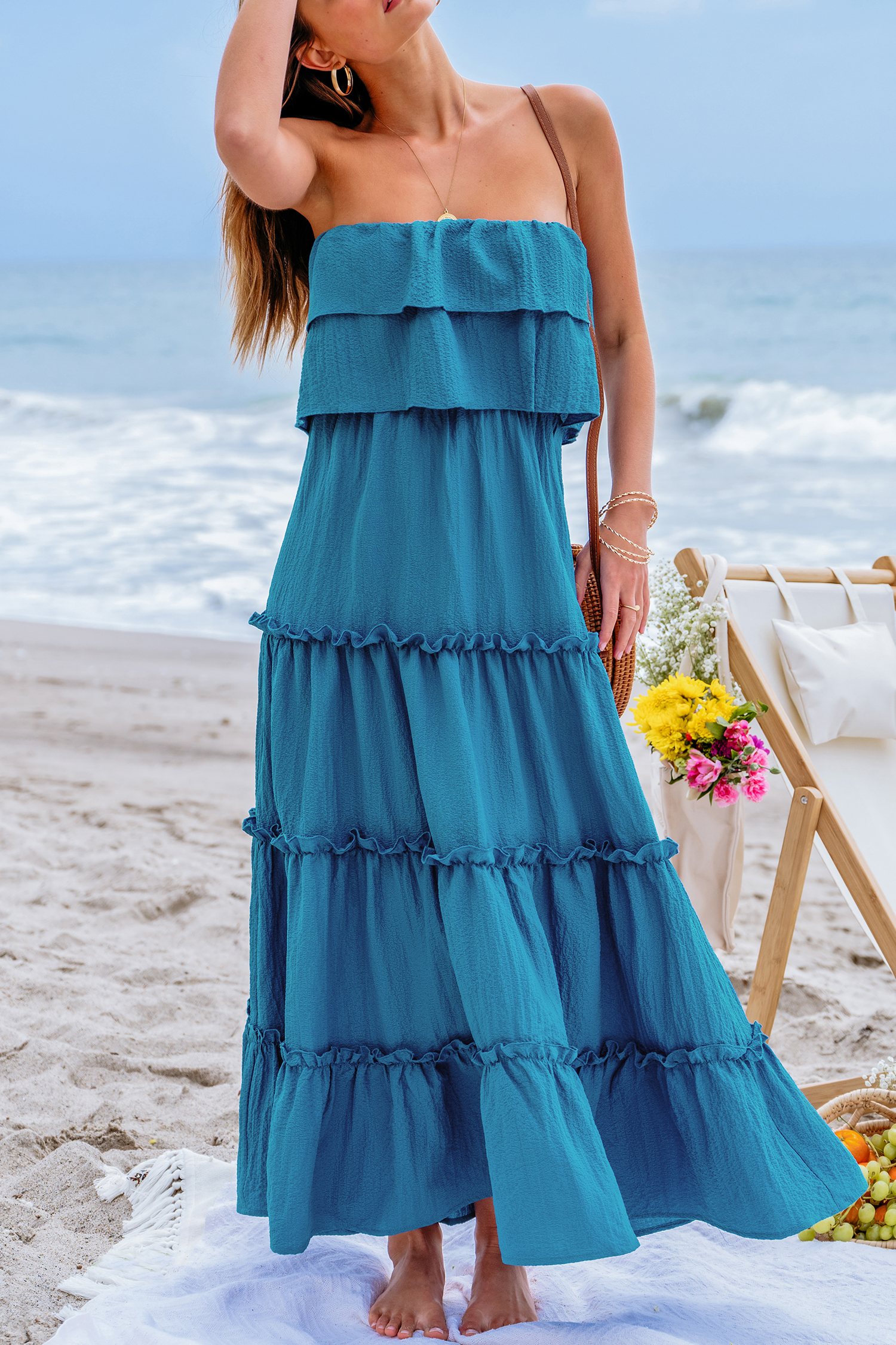 Robe maxi tube à volants et volants