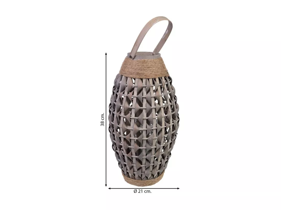 Lanterne en bambou et bois avec bougeoir en verre