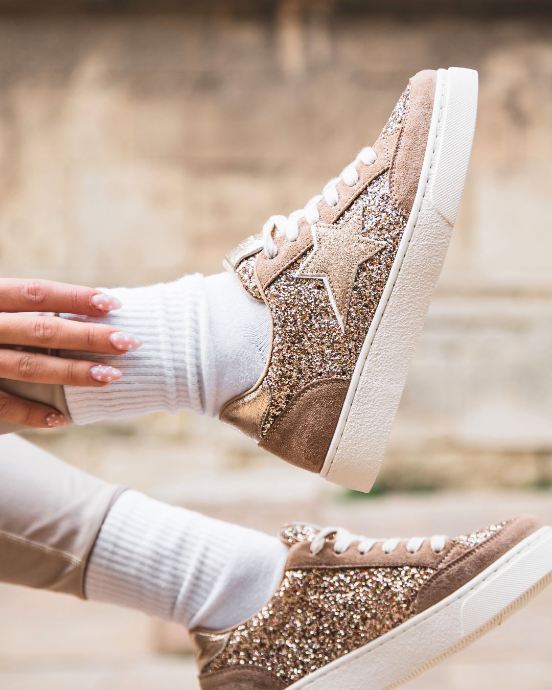 Basket femme étoile camel à lacets - Sofia